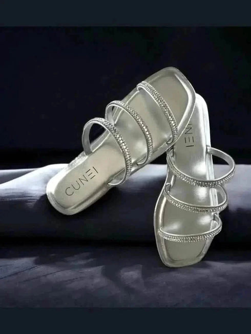 Womens Silver Shimmer Flats